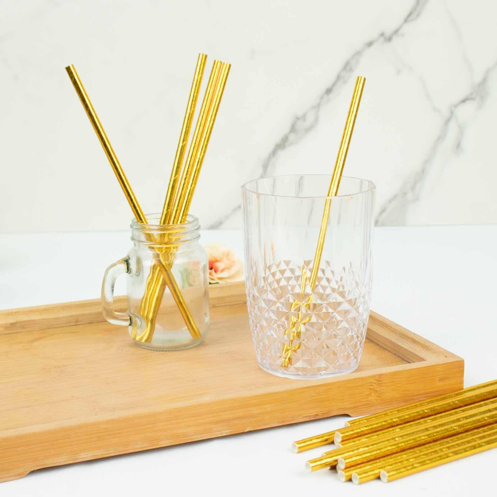 50 Gold 8 in Metallic Disposable Paper Drinking Straws