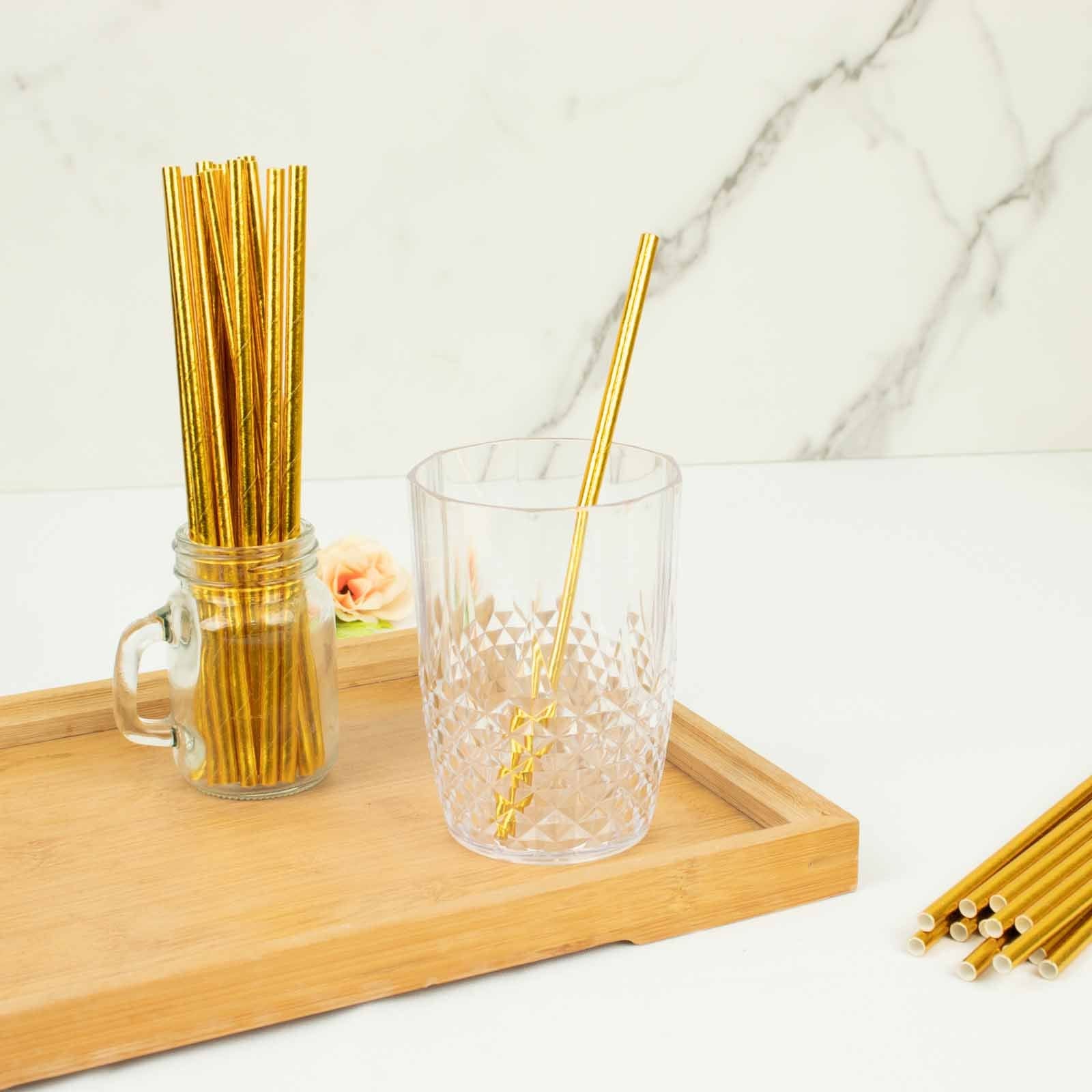 50 Gold 8 in Metallic Disposable Paper Drinking Straws