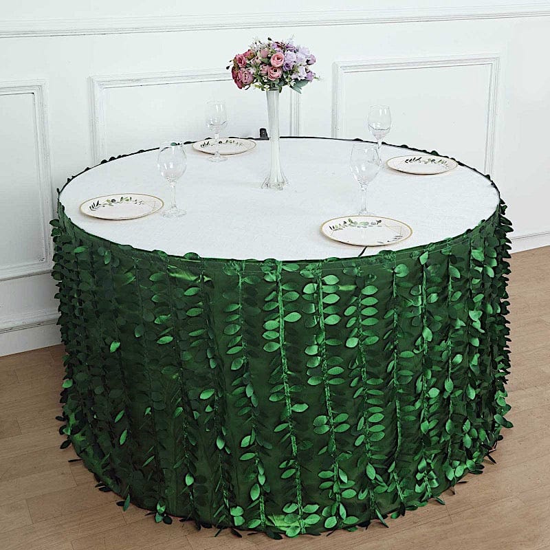 Green 17 feet Taffeta Table Skirt with Leaves Petals Design
