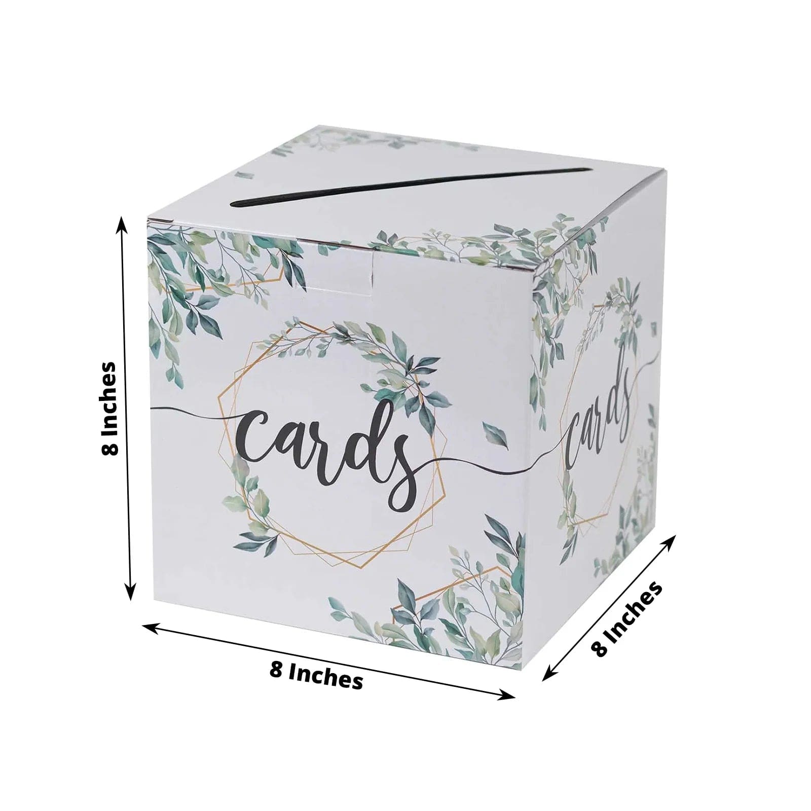 8x8 in White Greenery Theme Money Card Box with Gold Geometric Foil Print