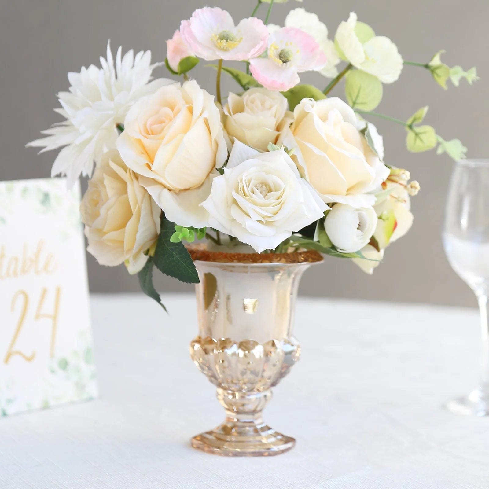 2 Amber 6.5 in Classic Roman Urn Style Glass Flower Vases