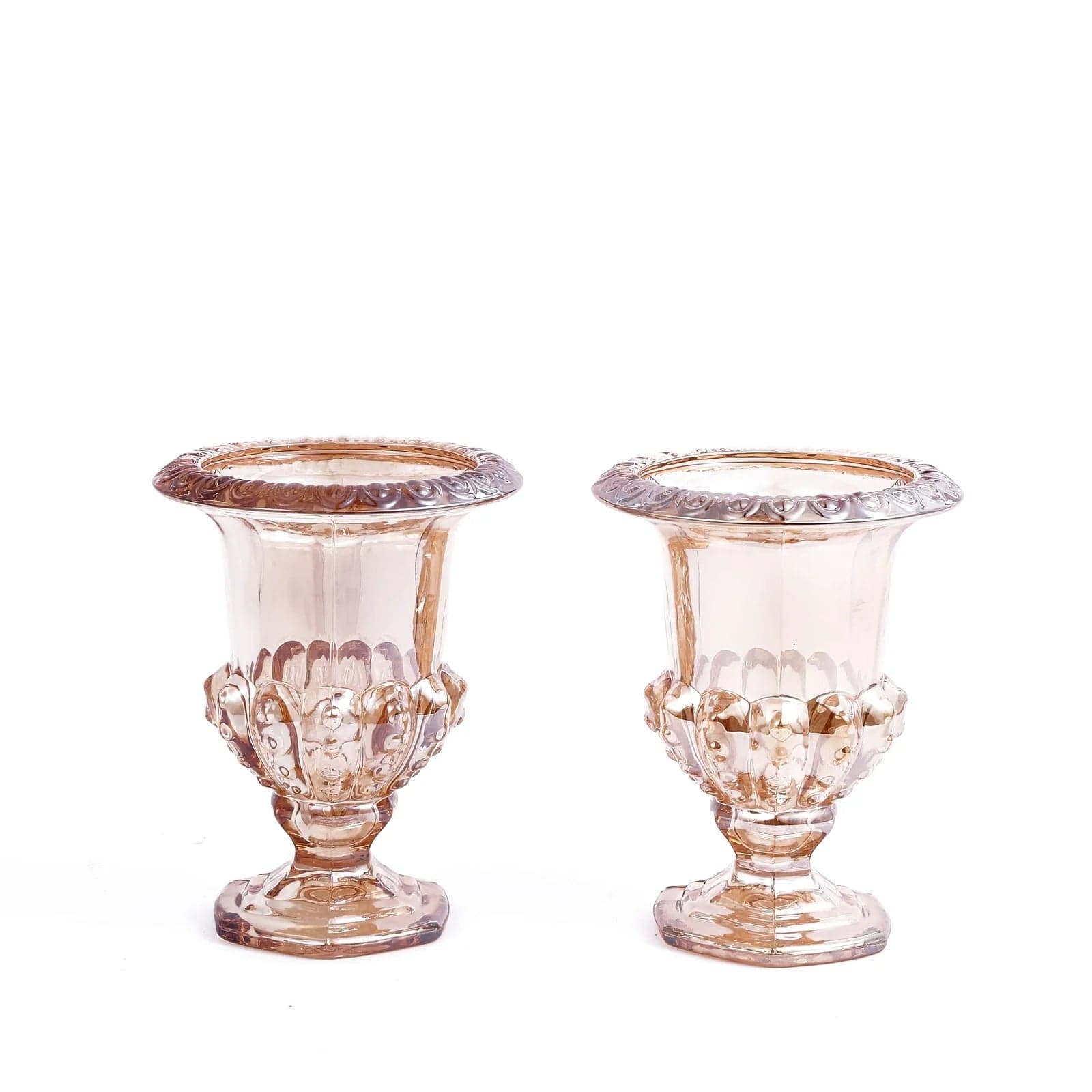 2 Amber 6.5 in Classic Roman Urn Style Glass Flower Vases