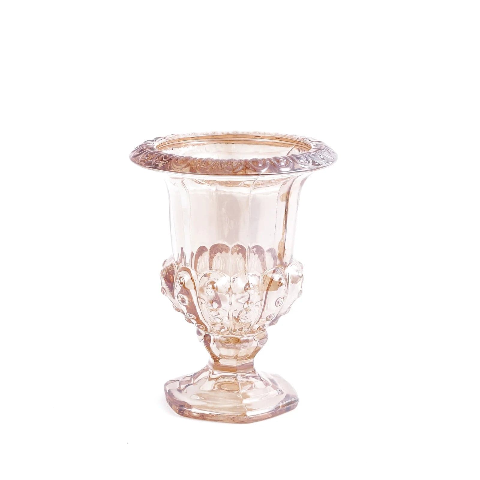 2 Amber 6.5 in Classic Roman Urn Style Glass Flower Vases
