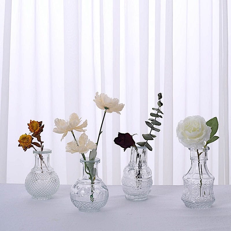 4 Clear Vintage Glass Flower Vases Decorative Table Centerpieces