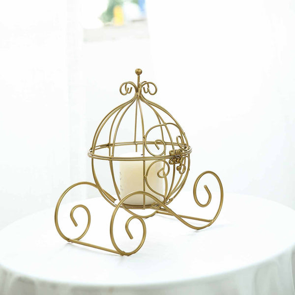 11" Gold Cinderella Carriage with Candle Holder Party Centerpiece