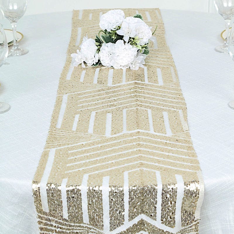 12x108 in Sequined Geometric Design Tulle Table Runner