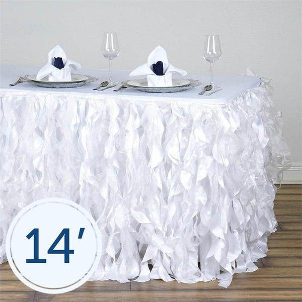 14 feet x 29" White Curly Waves Taffeta Table Skirt