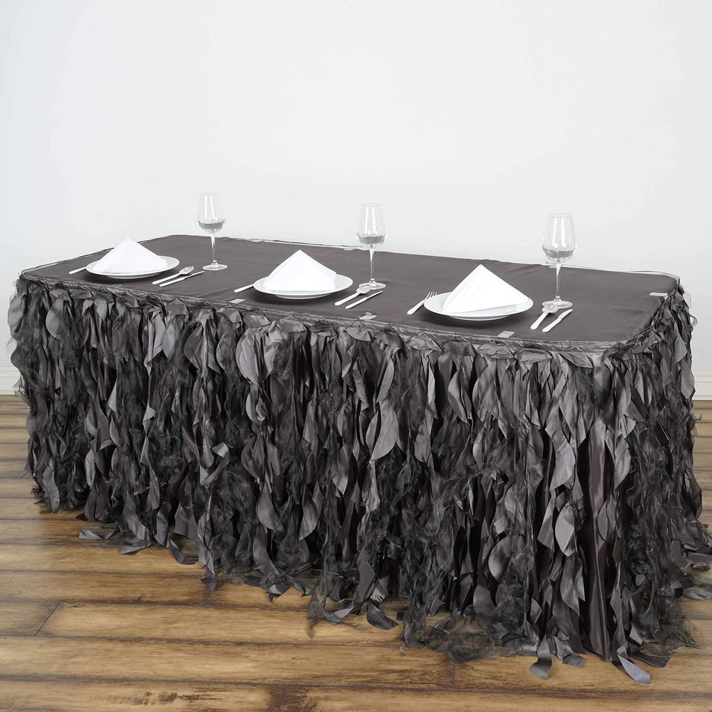 21 feet x 29" Silver Сurly Waves Taffeta Table Skirt (SOLD OUT)