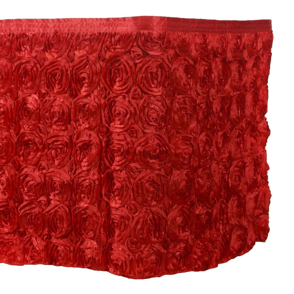 21 feet x 29" Red Raised Roses Satin Table Skirt