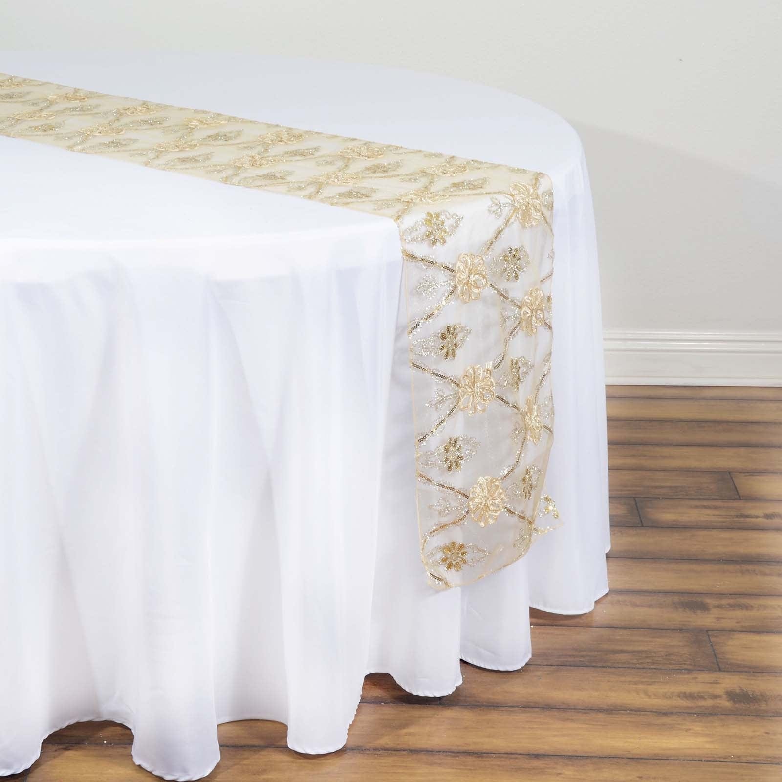 Sequined Flowers on Lace Table Runner