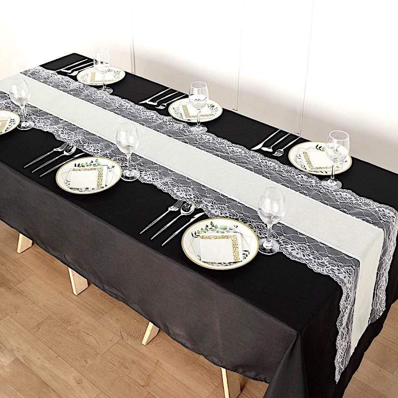 16x108 in Faux Burlap with Lace Table Runner