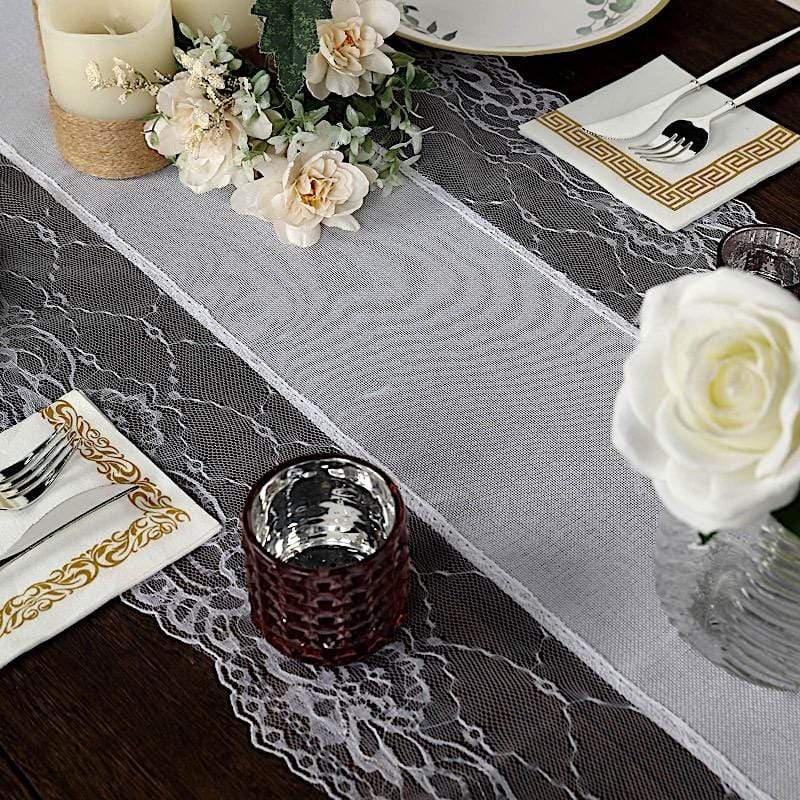 16x108 in Faux Burlap with Lace Table Runner