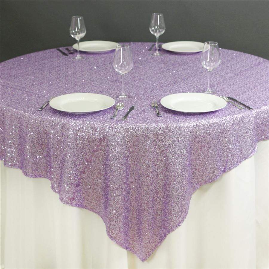 72 inch Lavender Sequin Square Table Overlay