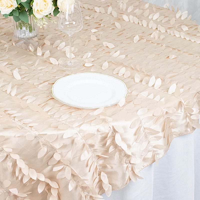 72x72 in Taffeta Square Table Overlay with 3D Leaves Petals Design