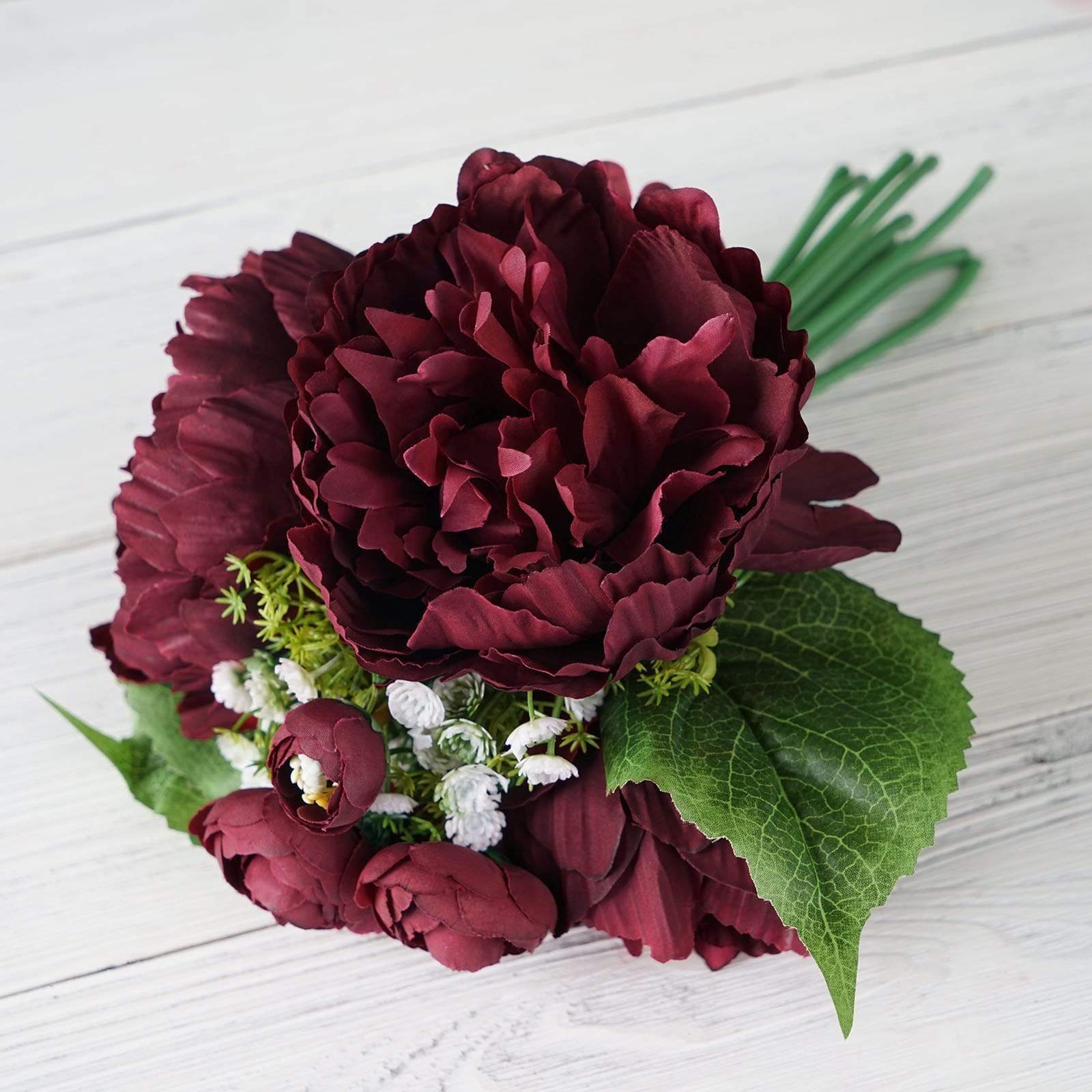 12 inch tall Silk Artificial Peony Flowers Bouquet