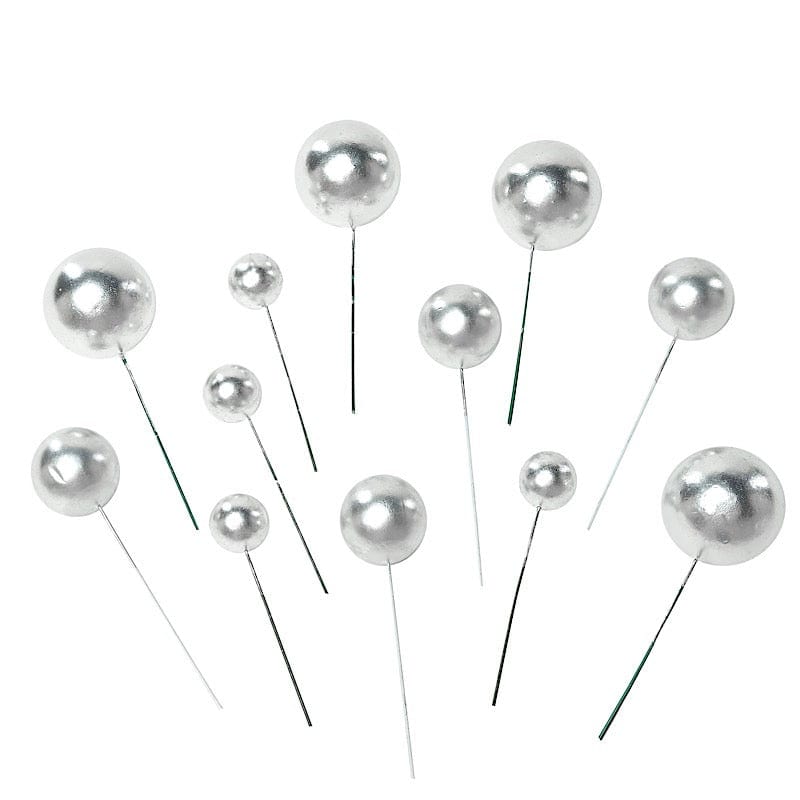12 Cake Topper Picks Faux Pearl Balls Cupcake Decorations