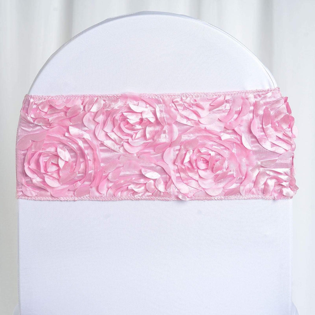 5 pcs Pink Satin Rosettes on Streachable Spandex Banquet Chair Sashes
