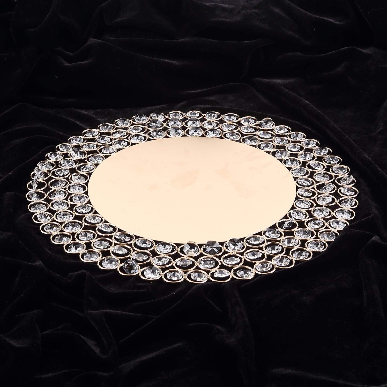 14 in Round Metal Charger Plates with Crystal Beads