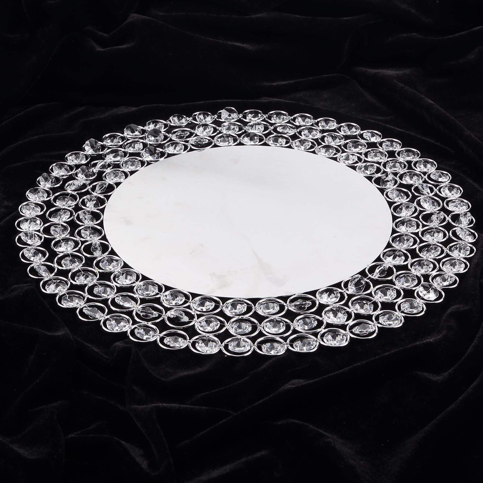 14 in Round Metal Charger Plates with Crystal Beads
