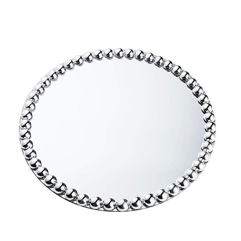 2 pcs 13 in Round Mirror Glass Charger Plates with Pearl Trim