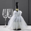 8 in long White Wedding Dress with Floral Satin Ribbon Wine Koozie Bottle Cover