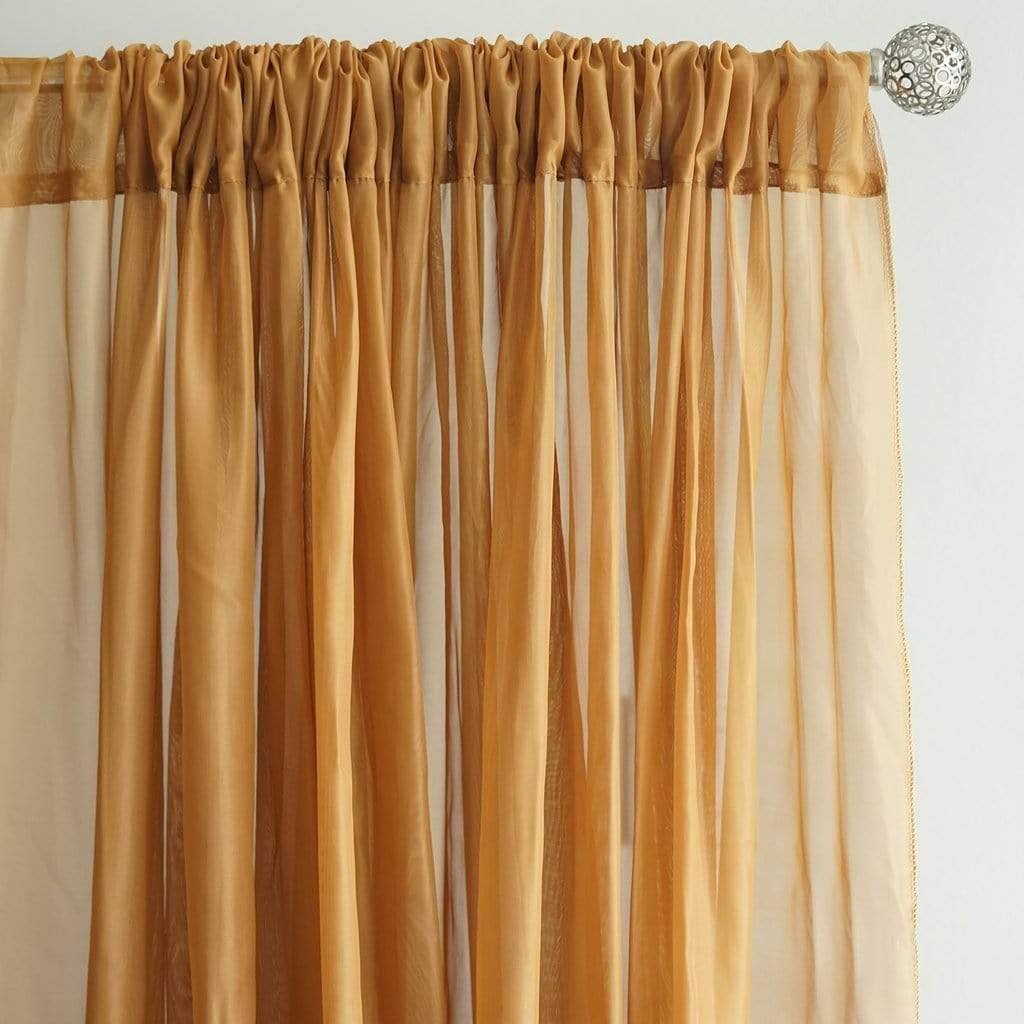 52 x 108-Inch Gold Sheer Organza Backdrop Window Drapes Curtains Panels