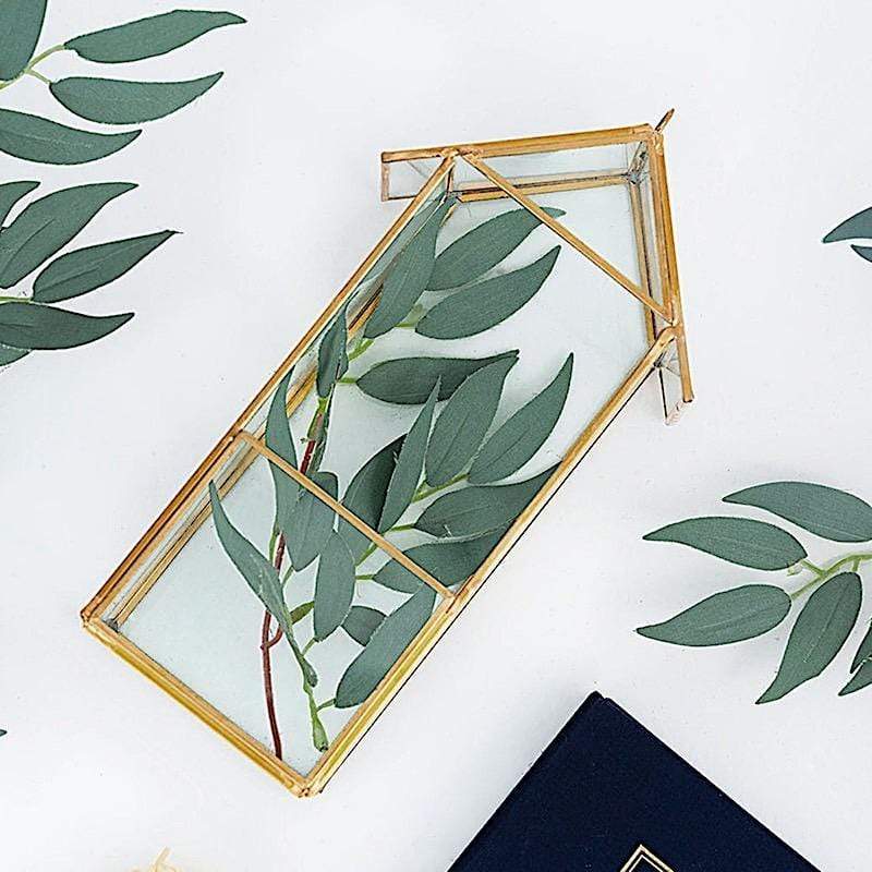 10.5 in tall Clear with Gold Metal Geometric Glass Terrarium Vase