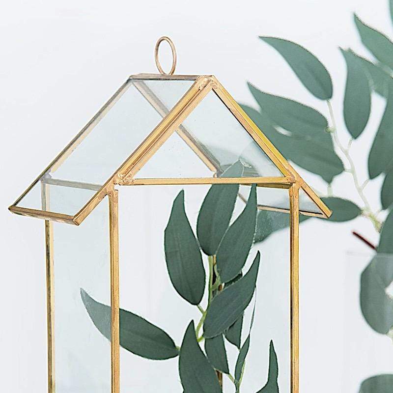 10.5 in tall Clear with Gold Metal Geometric Glass Terrarium Vase