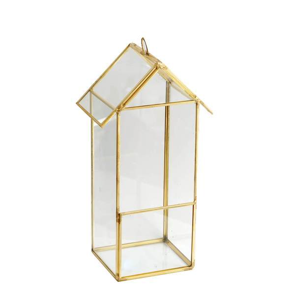 10.5 in tall Clear with Gold Metal Geometric Glass Terrarium Vase