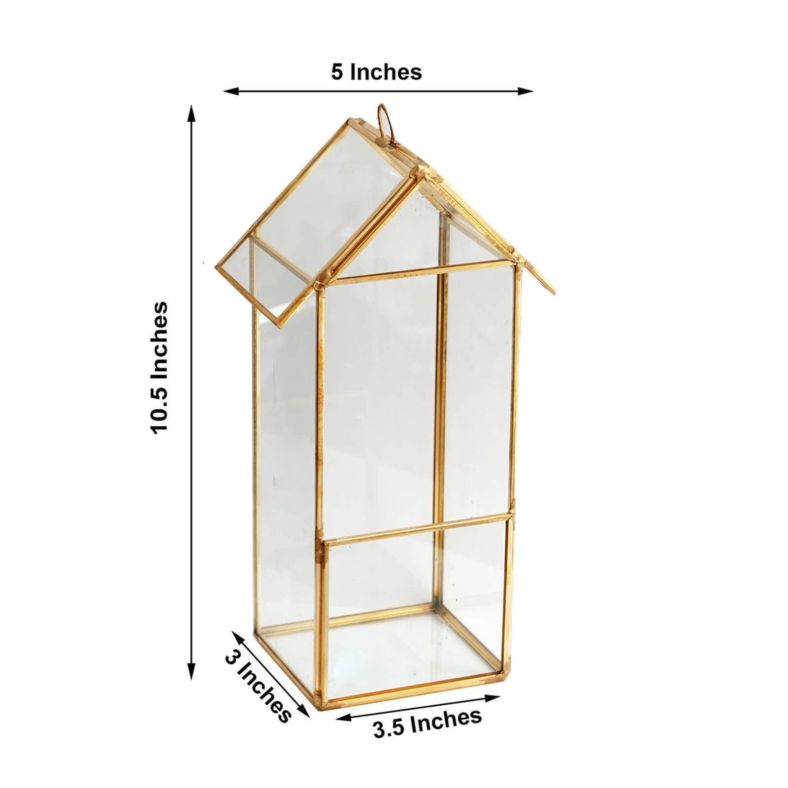 10.5 in tall Clear with Gold Metal Geometric Glass Terrarium Vase
