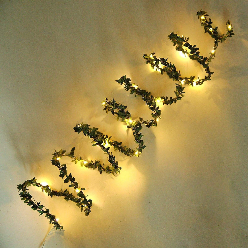 10 ft 30 LED Green Leaves Fairy Lights Battery Operated Garland