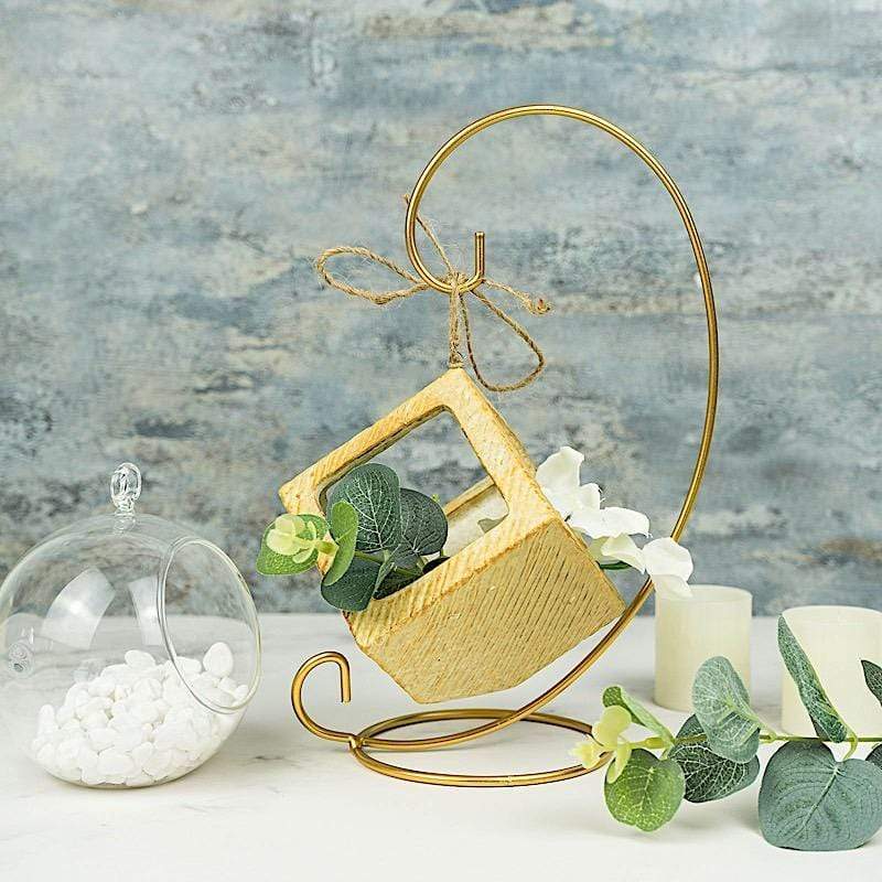 2 Gold 10 in tall Metal Terrarium Holders Hanging Ornament Stands