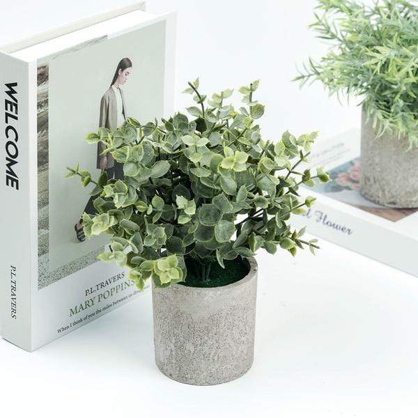 3 Frosted Green 9 in tall Assorted Mini Artificial Plants in Gray Planter Pots