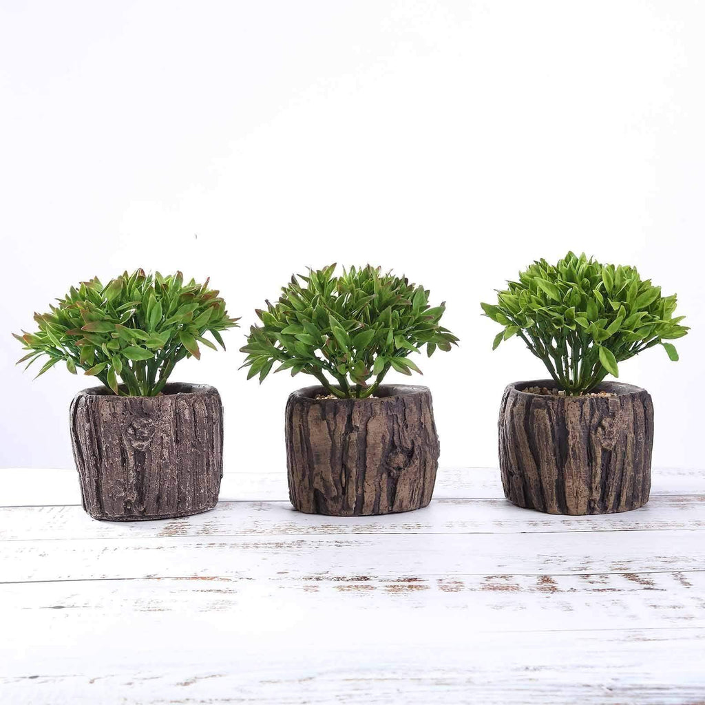 3 pcs 6" tall Green Artificial Faux Succulent Plants with Brown Pots