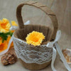 Satin Ribbon Lace Accent on Natural Burlap Flower Girl Basket