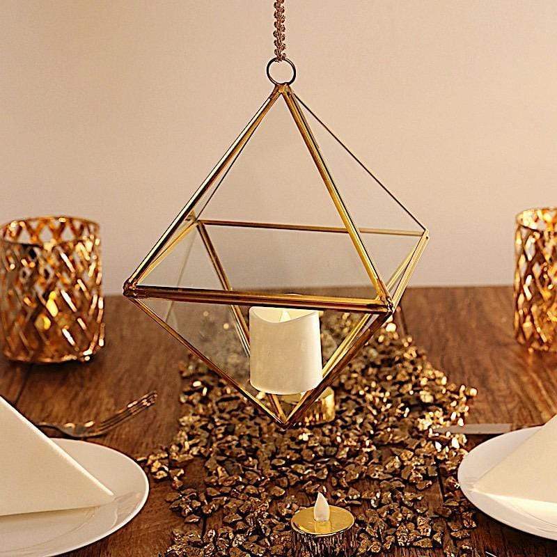 9 in tall Clear with Gold Metal Geometric Glass Terrarium Vase