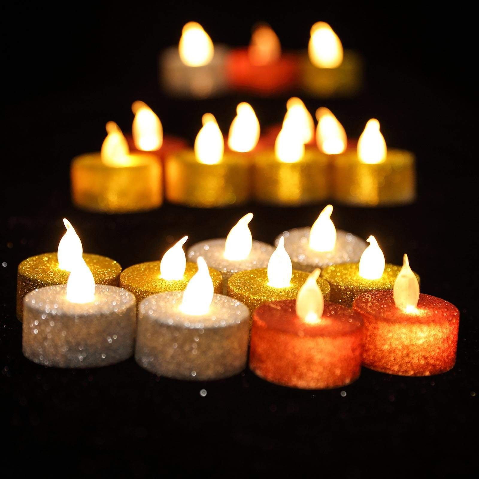 12 Glittered LED Battery Operated Tealight Candles Lights