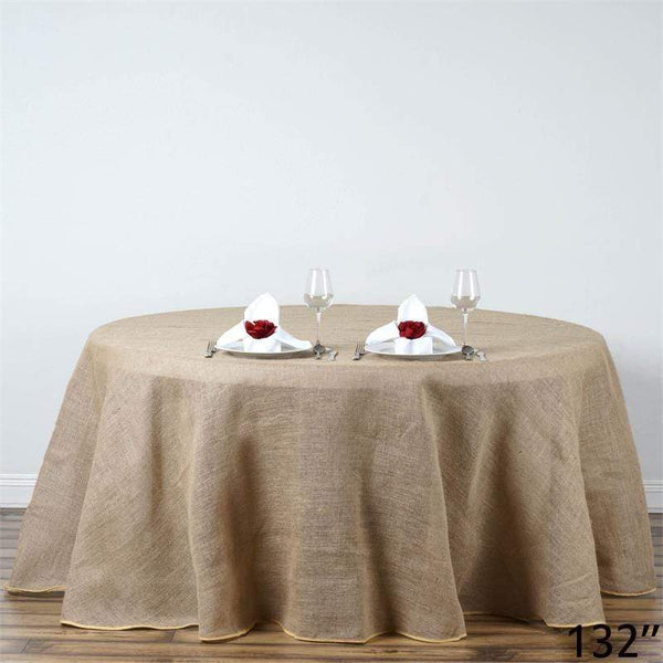 132 inch Natural Brown Burlap Round Tablecloth
