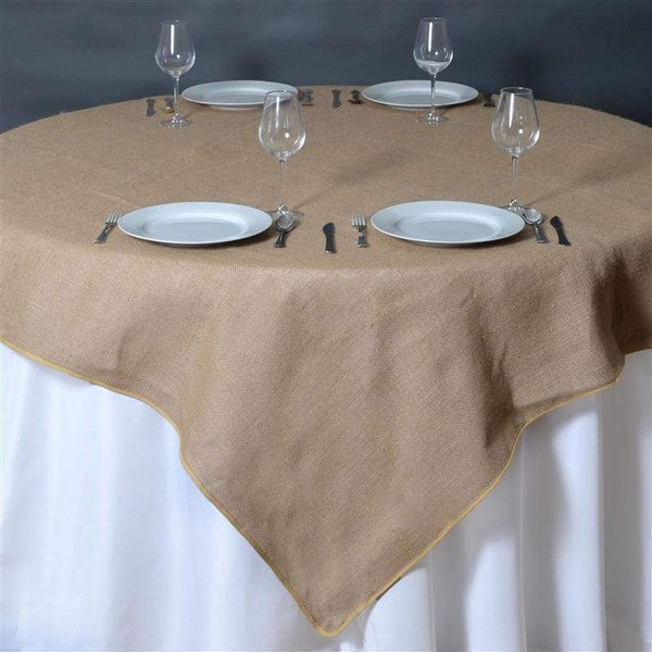 60 inch Natural Brown Burlap Square Table Overlay