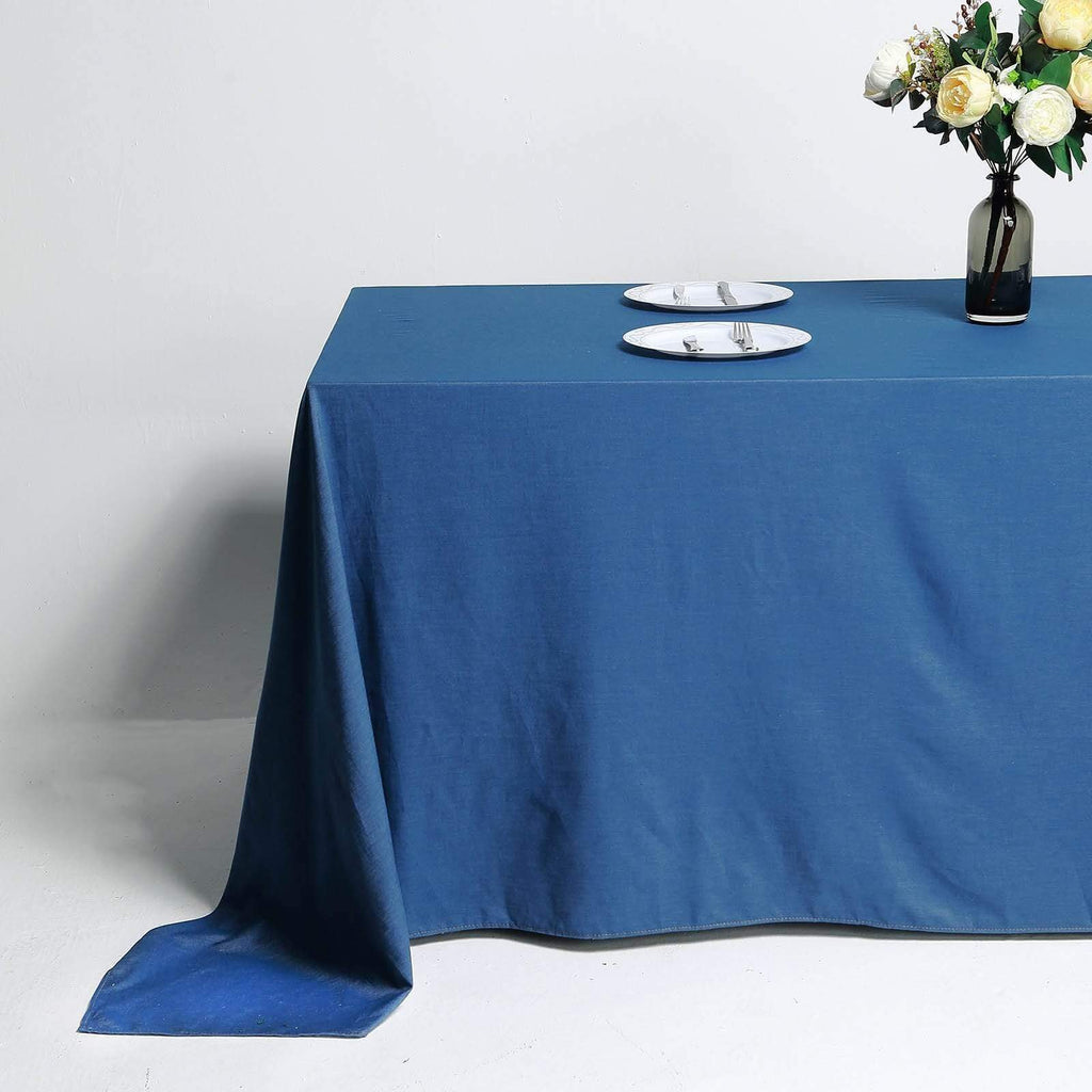 90 x 132 inch Dark Blue Faux Denim Polyester Rectangular Tablecloth