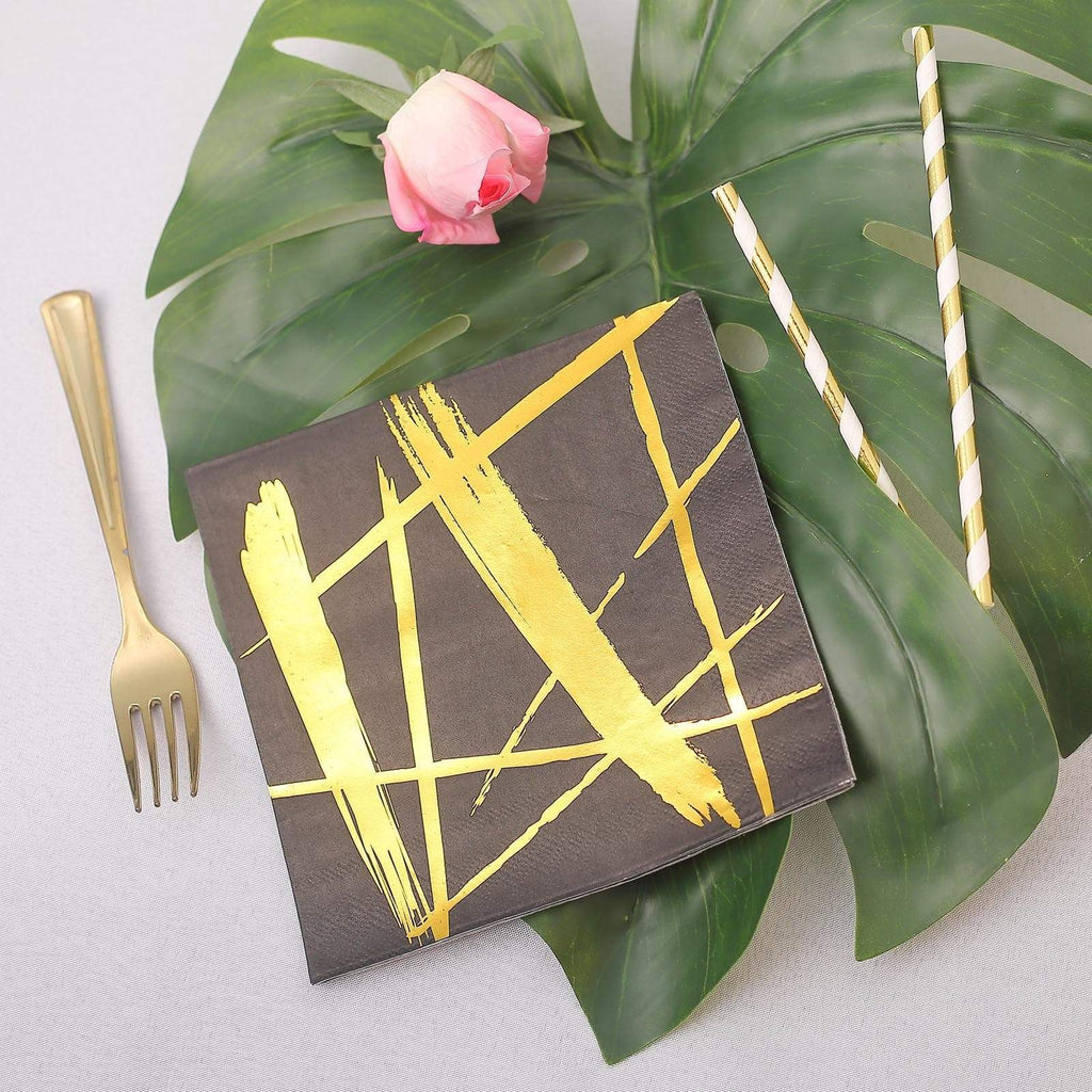 20 pcs 13x13 in Metallic Gold and Black Abstract Paper Napkins