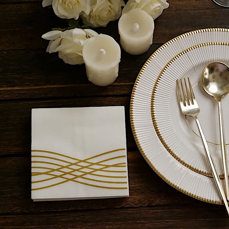 20 Square Premium Airlaid Paper Napkins with Metallic Wave Design