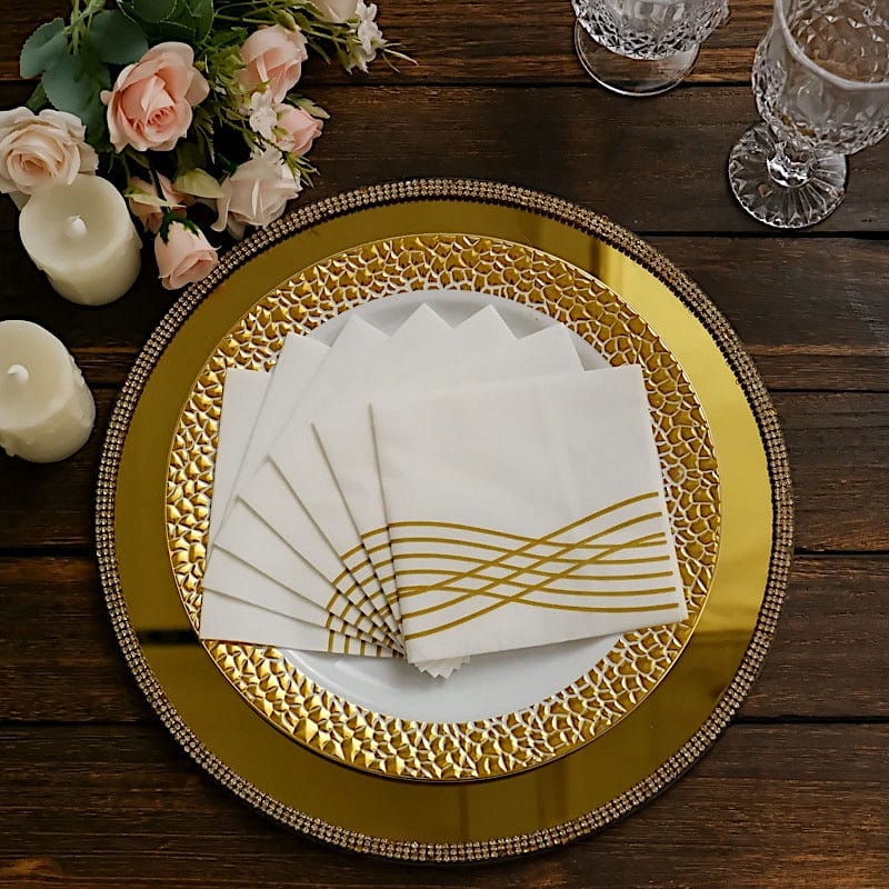 20 Square Premium Airlaid Paper Napkins with Metallic Wave Design