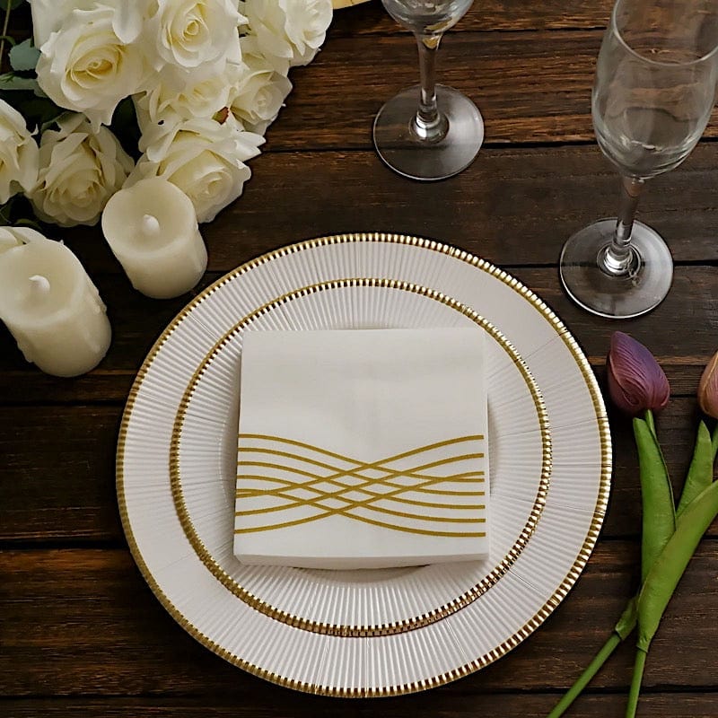 20 Square Premium Airlaid Paper Napkins with Metallic Wave Design