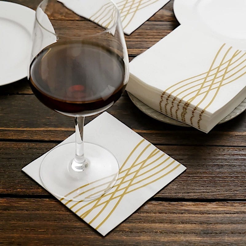 20 Square Premium Airlaid Paper Napkins with Metallic Wave Design