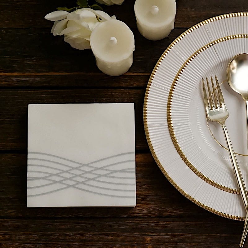 20 Square Premium Airlaid Paper Napkins with Metallic Wave Design
