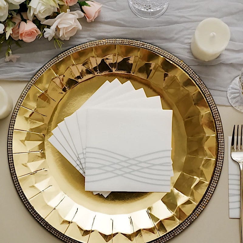 20 Square Premium Airlaid Paper Napkins with Metallic Wave Design