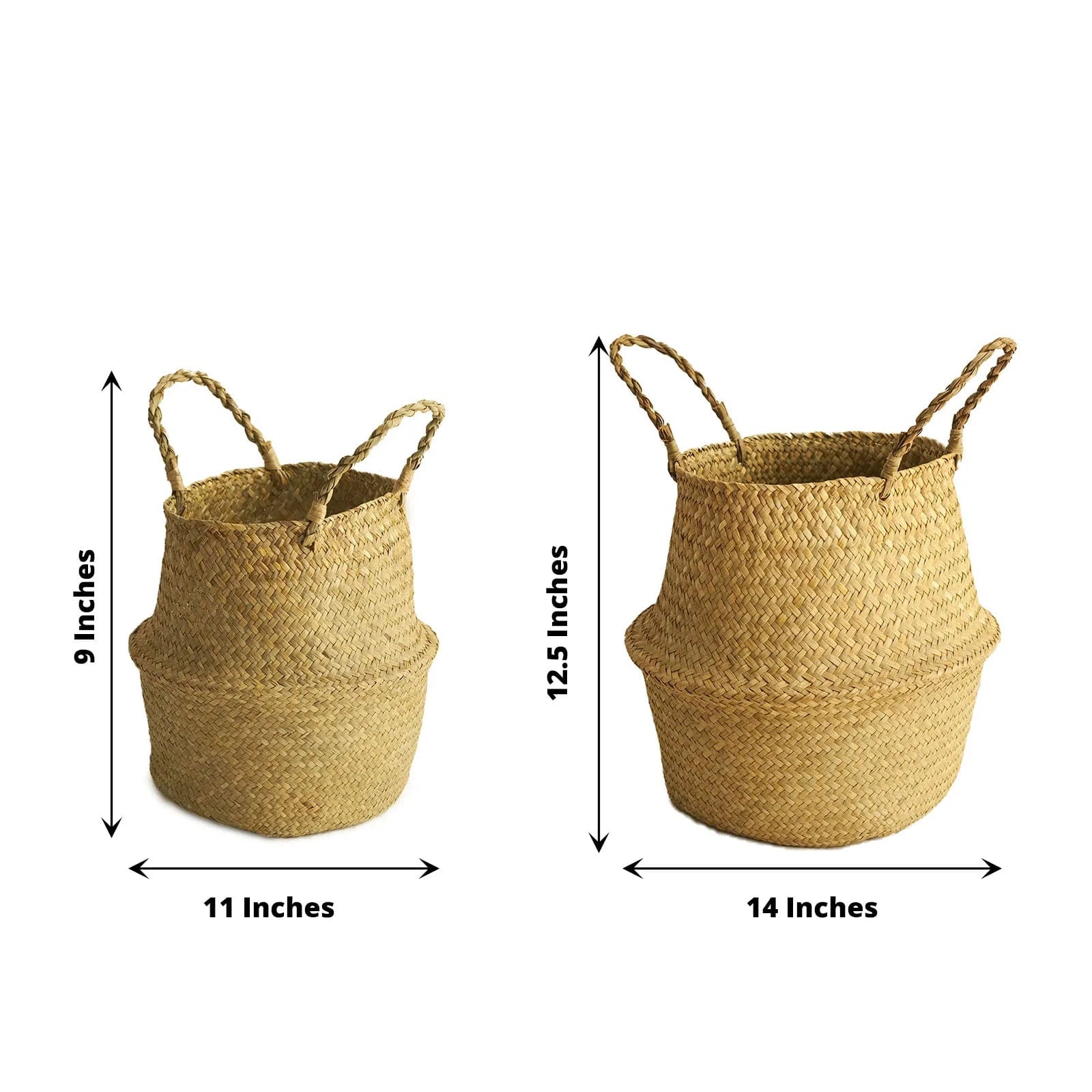 2 Natural Seagrass Woven Plant Baskets Flower Planter Holders