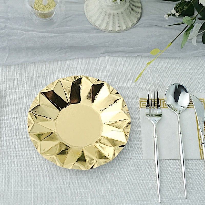 25 Geometric Round Metallic Disposable Dinner Salad Paper Plates