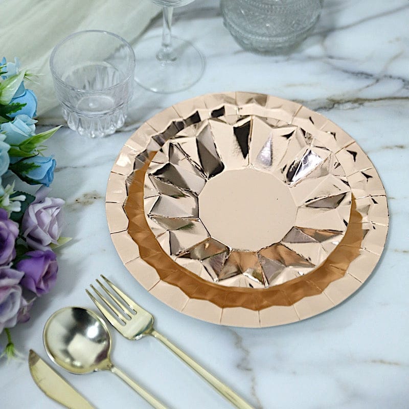 25 Geometric Round Metallic Disposable Dinner Salad Paper Plates